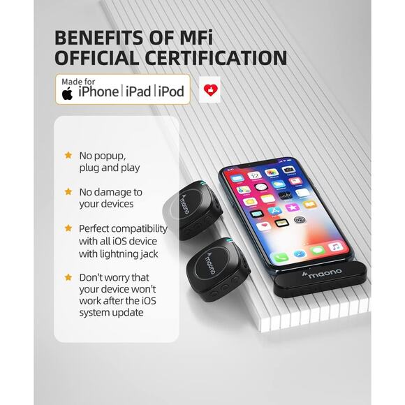 MAONO Ultra-Compact Wireless Lavalier Microphone with MFi Certified for iPhone - Picture 5 of 8